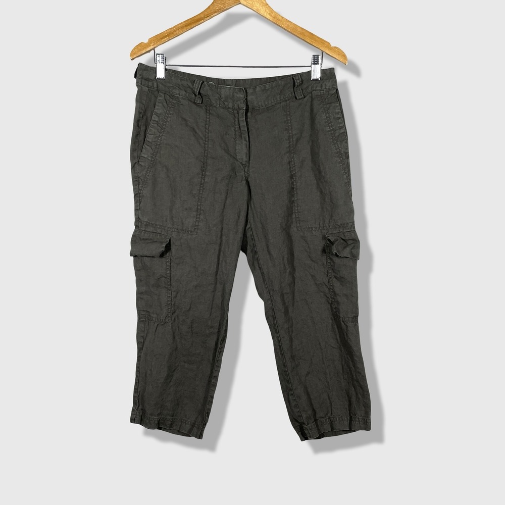 Eileen Fisher Capri Cargo Pants Womens 6 Brown Linen Casual Gorpcore Utility